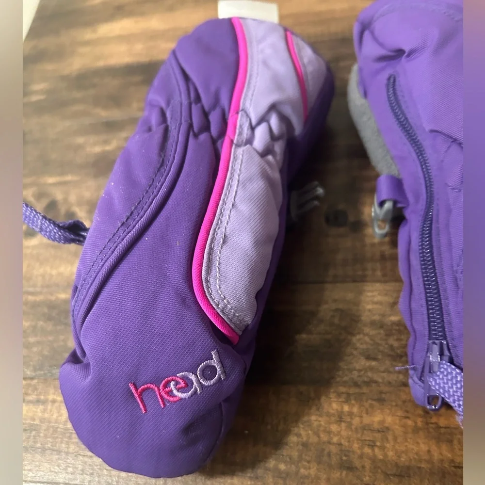 Head Kids XXS fleece lined waterproof purple mittens with side zipper closure